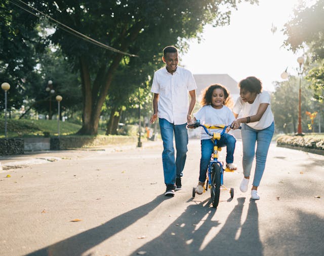 A happy family in a good neighborhood